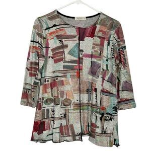 Jess & Jane Abstract Brushed Knit Patch Pocket Tunic Size S Lagenlook Made in US